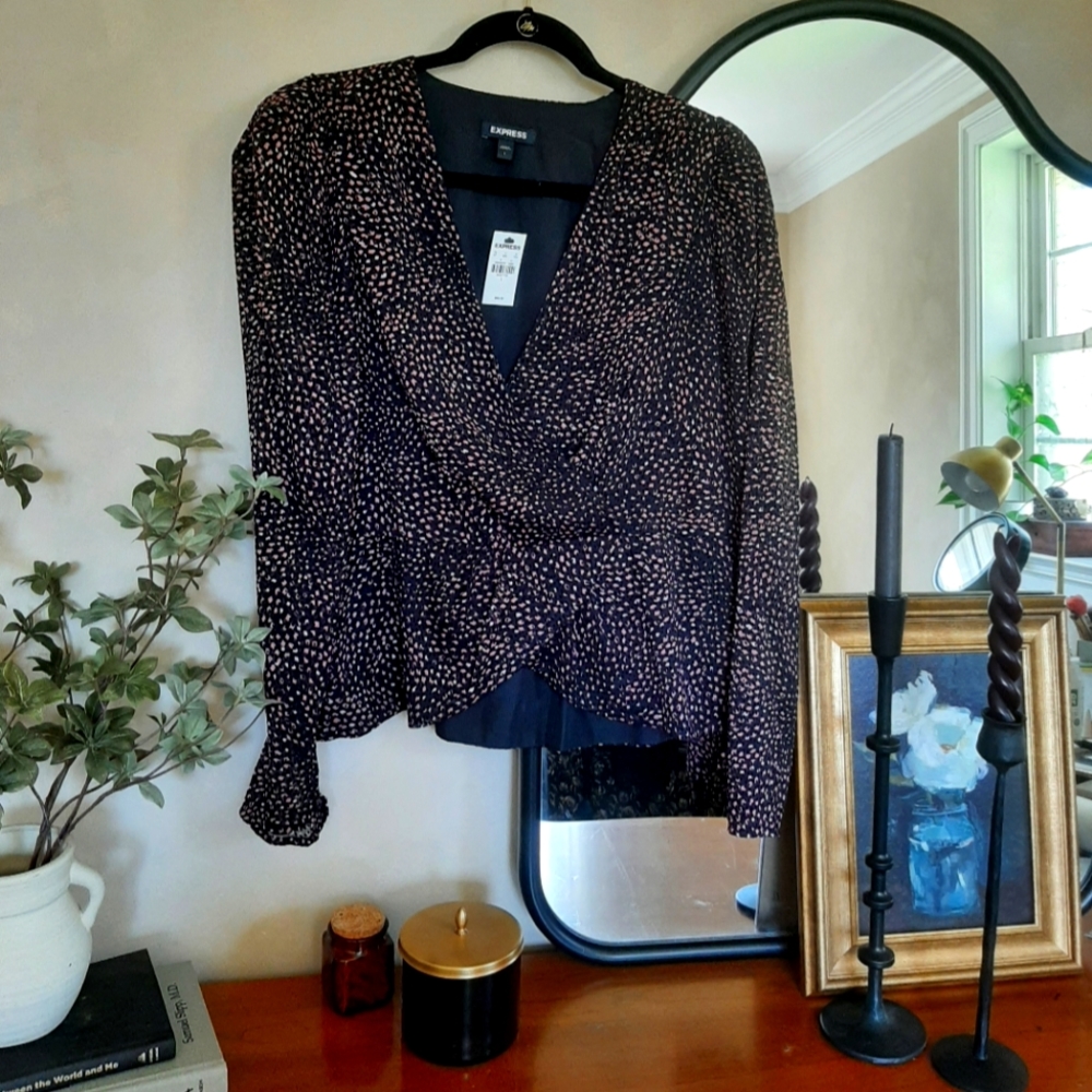 NWT Express Peplum Dot Top Pink White
